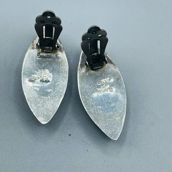 Mexico handmadeSterling silver and black onyx clip earrings